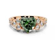 Cluster Engagement Ring Setting for Fancy Green Heart-Shaped Center with Bezel Accent Clusters and Prong Head in Rose Gold