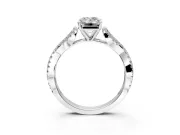 Solitaire Engagement Ring Setting for Emerald Cut Center with Twisted Pave Split Shank and Prong Head in Platinum