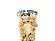 Solitaire Engagement Ring Setting for Fancy Blue Pear-Shaped Center with Filigree Accent Basket and Prong Head in Yellow Gold