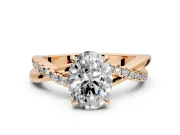 Crossover Engagement Ring Setting for Oval Center with Pave and Plain Strands and Prong Head in Rose Gold