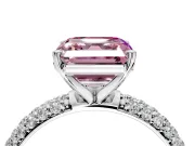 Solitaire Engagement Ring Setting for Fancy Pink Asscher Cut Center with Domed Multi-Row Pave Band and Prong Head in Sterling Silver