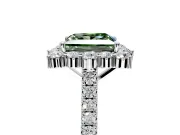 Halo Engagement Ring Setting for Fancy Green Princess Cut Center with Single-Row Pave, Open Basket and Prong Head in Platinum