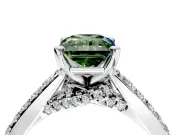 Solitaire Engagement Ring Setting for Fancy Green Radiant Cut Center with Crossover Accents and Prong Head in Platinum