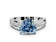 Solitaire Engagement Ring Setting for Fancy Blue Heart-Shaped Center with Princess Cut Channel Band and Prong Head in White Gold