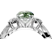 3 Stone Engagement Ring Setting for Fancy Green Oval Center with Pave Split Shank and Prong Head in Platinum