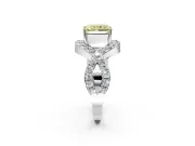 Halo Engagement Ring Setting for Fancy Yellow Radiant Cut Center with Pave Infinity Twist Band and Prong Head in White Gold