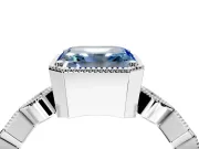 Milgrain Bezel Engagement Ring Setting for Fancy Blue Asscher Cut Center with Marquise Stations and Bezel Head in Platinum