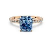 Solitaire Engagement Ring Setting for Fancy Blue Radiant Cut Center with Fine Pave Band and Prong Head in Rose Gold