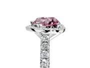 Halo Engagement Ring Setting for Fancy Pink Heart-Shaped Center with Full Pave Band and Prong Head in White Gold