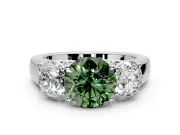 3 Stone Engagement Ring Setting for Fancy Green Round Cut Center with Raised Basket Heads and Prong Head in Platinum