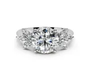 Floral Cluster Engagement Ring Setting for Round Cut Center with Marquise Accents and Prong Head in Sterling Silver