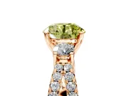 3 Stone Engagement Ring Setting for Fancy Yellow Round Cut Center with Pave Split Shank and Prong Head in Rose Gold