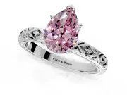 Solitaire Engagement Ring Setting for Fancy Pink Pear-Shaped Center with Milgrain X Pattern Band and Prong Head in Platinum