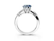 Bar-Set Engagement Ring Setting for Fancy Blue Heart-Shaped Center with Tapered Baguette Accents and Prong Head in Sterling Silver