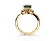 3 Stone Engagement Ring Setting for Fancy Green Princess Cut Center with Wide Plain Band and Prong Head in Yellow Gold