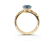 Cluster Engagement Ring Setting for Fancy Blue Round Cut Center with Round Cut Accent Band and Prong Head in Yellow Gold