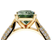 Solitaire Engagement Ring Setting for Fancy Green Princess Cut Center with Multi-Row Accents and Prong Head in Yellow Gold