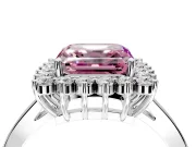 Starburst Halo Engagement Ring Setting for Fancy Pink Asscher Cut Center with Flat Cathedral Band and Prong Head in White Gold