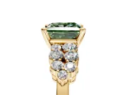 Cluster Engagement Ring Setting for Fancy Green Princess Cut Center with 2-Row Shoulder Clusters and Prong Head in Yellow Gold