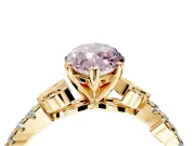 Leaf Motif Engagement Ring Setting for Fancy Pink Marquise Center with Pave Band and Prong Head in Yellow Gold