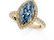 Halo Engagement Ring Setting for Fancy Blue Marquise Center with Inner Milgrain Border and Prong Head in Yellow Gold