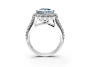 Large Accent Halo Engagement Ring Setting for Fancy Blue Princess Cut Center with Pave Split Shank and Prong Head in Platinum