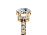 Paired Accent Engagement Ring Setting for Round Cut Center with Pave Band and Prong Head in Yellow Gold