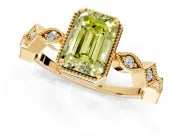 Milgrain Bezel Engagement Ring Setting for Fancy Yellow Emerald Cut Center with Marquise Stations and Bezel Head in Yellow Gold