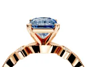 Solitaire Engagement Ring Setting for Fancy Blue Radiant Cut Center with Milgrain Bezel Accents and Prong Head in Rose Gold