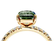 Solitaire Engagement Ring Setting for Fancy Green Radiant Cut Center with Shared-Prong Accents and Prong Head in Yellow Gold