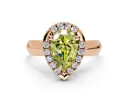 Halo Engagement Ring Setting for Fancy Yellow Pear-Shaped Center with Square Band and Prong Head in Rose Gold
