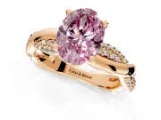 Solitaire Engagement Ring Setting for Fancy Pink Oval Center with Pave and Plain Crossover and Basket Head in Rose Gold