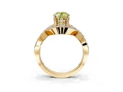 Halo Engagement Ring Setting for Fancy Yellow Oval Center with Pave Infinity Twist Band and Prong Head in Yellow Gold