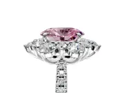 Floral Halo Engagement Ring Setting for Fancy Pink Oval Center with Pave Accents and Prong Head in Platinum