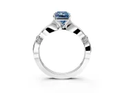 Solitaire Engagement Ring Setting for Fancy Blue Radiant Cut Center with Carved Leaf Shoulders and Prong Head in Sterling Silver