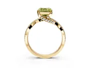 Solitaire Engagement Ring Setting for Fancy Yellow Asscher Cut Center with Narrow Twist Pave Band and Prong Head in Yellow Gold
