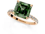 Solitaire Engagement Ring Setting for Fancy Green Asscher Cut Center with Fine Pave Narrow Band and Prong Head in Rose Gold