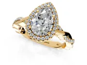 Halo Engagement Ring Setting for Pear-Shaped Center with Pave and Plain Twist Band and Prong Head in Yellow Gold