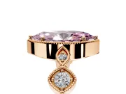 Vintage Station Engagement Ring Setting for Fancy Pink Marquise Center with Accents and Prong Head in Rose Gold