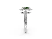 Milgrain Halo Engagement Ring Setting for Fancy Green Pear-Shaped Center with Three-Sided Pave Band and Prong Head in Platinum