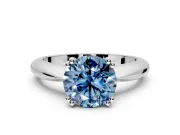 Solitaire Engagement Ring Setting for Fancy Blue Round Cut Center with Reverse Tapered Band and Prong Head in Sterling Silver