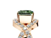 Halo Engagement Ring Setting for Fancy Green Radiant Cut Center with Pave Infinity Twist Band and Prong Head in Rose Gold