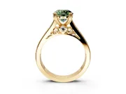 Solitaire Engagement Ring Setting for Fancy Green Round Cut Center with Channel Band and Double Claw Prong Head in Yellow Gold