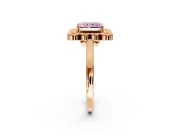 Cluster Halo Engagement Ring Setting for Fancy Pink Radiant Cut Center with Milgrain Bezel Accents and Prong Head in Rose Gold