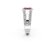 Halo Engagement Ring Setting for Fancy Pink Emerald Cut Center with Wide-Open Pave Split Shank and Prong Head in Platinum