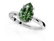 Solitaire Engagement Ring Setting for Fancy Green Pear-Shaped Center with Fine Wire Band and Prong Head in Sterling Silver