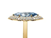 Halo Engagement Ring Setting for Fancy Blue Marquise Center with Plain Tapered Band and Prong Head in Yellow Gold