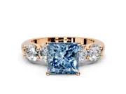 5 Stone Engagement Ring Setting for Fancy Blue Princess Cut Center with Graduated Accents and Prong Head in Rose Gold