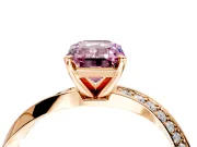 Side Accent Engagement Ring Setting for Fancy Pink Emerald Cut Center with Accent Shoulders and Prong Head in Rose Gold