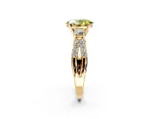 3 Stone Engagement Ring Setting for Fancy Yellow Oval Center with Pave Split Shank and Prong Head in Yellow Gold